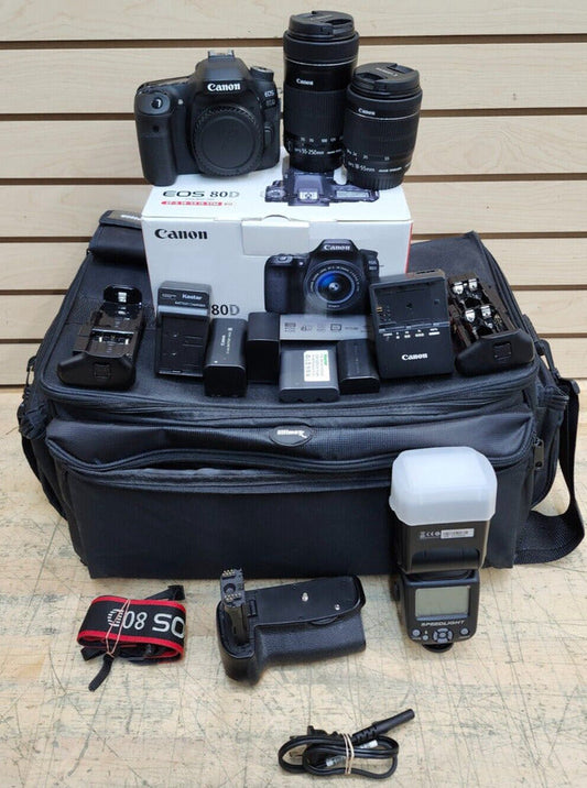 Canon EOS 80D with Canon Zoom Lens 18-55mm + 55-250mm + Accessories
